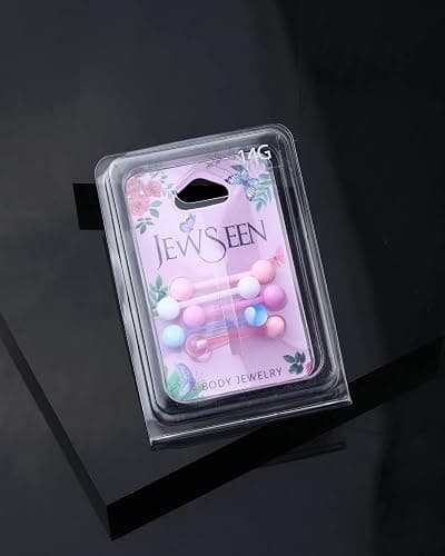 Jewseen 5PCS Tongue Barbells 14G Acrylic tongue piercing jewelry Candy Color tounge bars tongue piercing jewelry tongue rings for women thumbnail 5