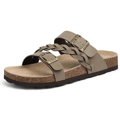 KIDMI Braided Cork Footbed Sandals for Women Slides with Arch Support | Adjustable Buckle Sandals, Comfortable Slip On Sandals for Walking, Beachside, Travel & Summer Casual Wear - Image 1