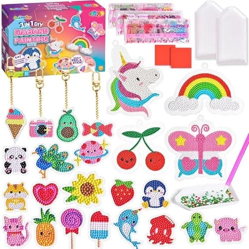 FUN LITTLE TOYS 24Pcs Diamond Art Kits, Diamond Painting Kits, Arts and Crafts for Kids Ages 6-12, Gem Art As Gifts Ideas for Girls and Boys, Small Diamond Painting Stickers, Kids Craft Age 6+ - Image 1