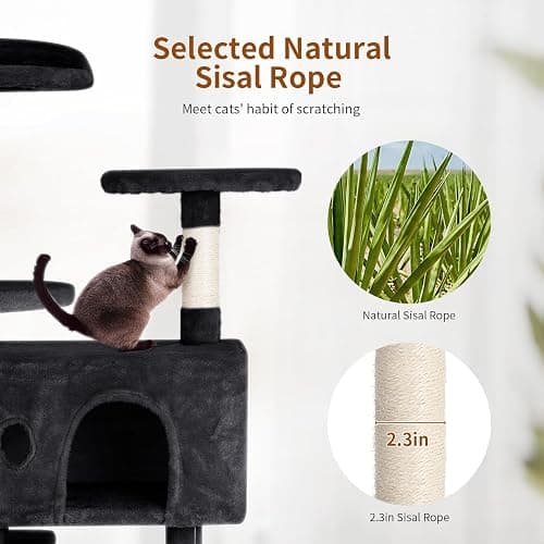PayLessHere Cat Tree 54in Cat Tower with Cat Scratching Post,Multi-Level Cat Condo Stand House Furniture Kitty Activity Center with Furry Ball Toys Cat Tree for Indoor Cats (54in, Dark Grey) thumbnail 3