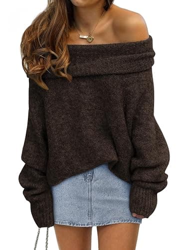 LILLUSORY Womens Off The Shoulder Sweater Oversized Batwing Sleeve Loose Pullover Sweaters Tops - Image 1