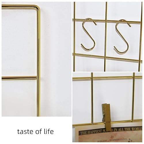 BULYZER Grid Wire Board,for Memo Picture Panel Wall Decoration for Room Office Mat Photo Hanging Art Display Frames Desk Storage Organizer,17.3" x 11.8"(2Pack) (Gold) thumbnail 5