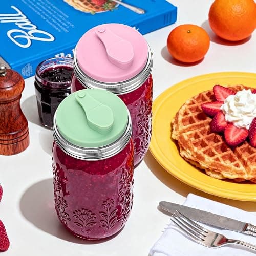 Palksky Mason Jar Drinking Lids 2 Pack, Wide Mouth Stainless Steel Sip Lid with Heat-Resistant Silicone Cover, Leakproof Airtight Flip Cap, Durable Mason Jar Accessories for Coffee & Drinks thumbnail 2