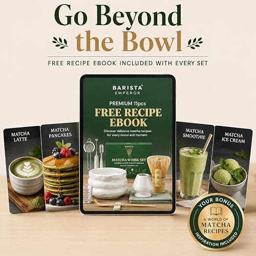 BARISTA EMPEROR® MATCHA WHISK SET l PREMIUM 11pcs - Professional Matcha Kit Set with Matcha Bowl, Matcha Whisk, Milk Frother, Spoon, Sifter, Scoop, Stand, Cup, Tea Mat, Cloth - Matcha Bowl Set thumbnail 9