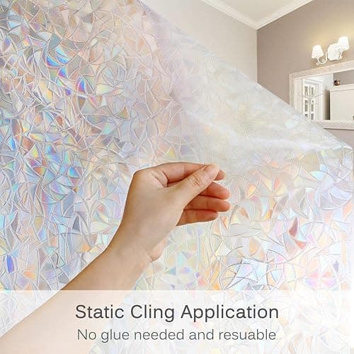 Volcanics Window Privacy Film with Installation Tools, Static Window Clings Vinyl 3D Decals Stickers Rainbow Window Film for Glass Door Heat Control Anti UV 17.5 x 78.7 Inches thumbnail 5