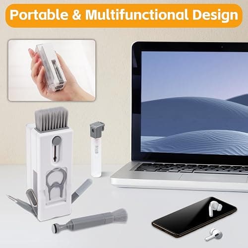 Alyvisun 11 en 1 Kit Limpieza PC Multifuncional, Cepillo de Limpiador Teclado con Extractor de Teclas, para Laptop, Teléfonos, Auriculares, Gris thumbnail 2
