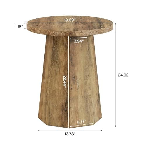 Tribesigns Farmhouse Round End Table, Wooden Couch Side Table with Octagonal Base, Rustic Brown Nightstand Pedestal Accent Furniture for Living Room, Bedroom (2) thumbnail 2