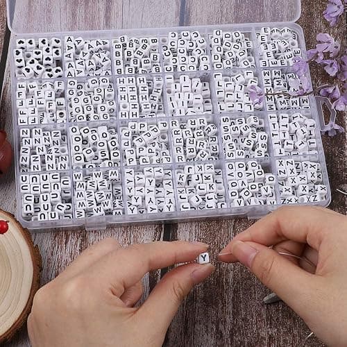 Quefe 1440pcs Acrylic Letter Beads White Cube Sorted Alphabet Beads for Jewelry Making, Bracelets, Necklaces, Key Chains (6 x 6mm) thumbnail 6