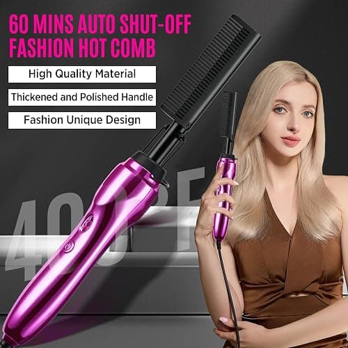 Hot Comb Hair Straightener Set for Lace Front Wigs - Heat Pressing Combs Ceramic Curling Flat Iron Electric Hot Comb for Wigs - Hair Straighteners Straightening Comb for Women Wig Installation Kit thumbnail 4