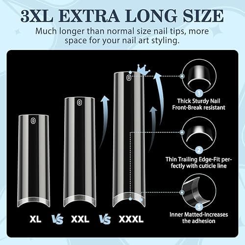 Luckyfairy 3XL No C Curve Square Acrylic Nail Tips, 120pcs Extra Long Straight Tapered Acrylic Gel Fake Nails, Matte Half Cover Clear Gelly Press on for Extension Manicure Home DIY 12 Sizes Gelly Tips thumbnail 3