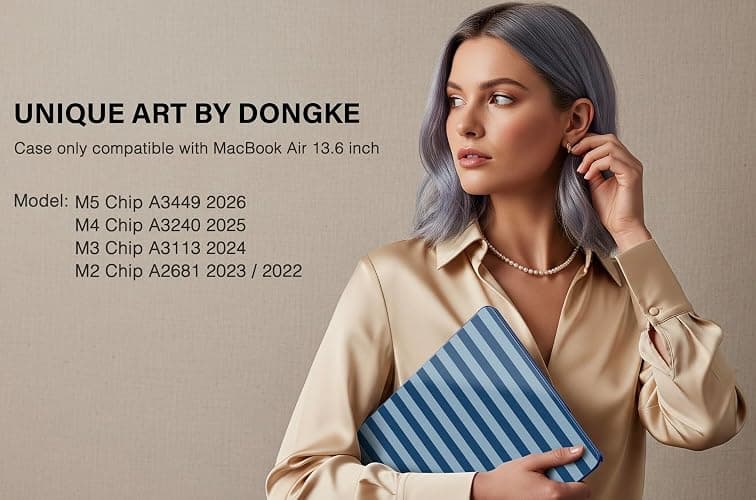 DONGKE for MacBook Air 13 inch Case M5 M4 M3 M2 2026-2022, Printed Case | Fit MacBook Air 13" A3449 A3240 A3113 A2681. Hard Shell Cover+Keyboard Skin+Screen Film+Dust Plugs, Retro Blue Stripes thumbnail 3