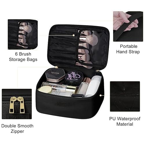 MAANGE Makeup Bag Waterproof Travel Cosmetic Bag PU Leather Cosmetic Pouch Portable Makeup Organizer Bag Large Capacity Toiletry Bag Multifunctional Storage Make Up Bag for Women (Black, 3Pcs) thumbnail 4