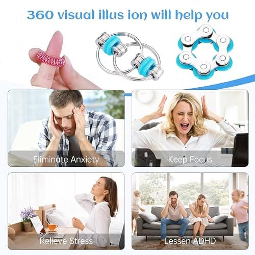 8Pcs Sensory Fidget Toys with Fidget Spinner,Spiky Sensory Finger Acupressure Rings Bike Chain Marble Mesh Fidgets Quiet Toys for Autism,Anxiety Toy Stocking Stuffers Gift for Boys Girls thumbnail 6