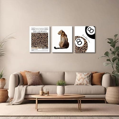 Set of 3 Trendy Leopard Canvas Wall Art Funky Lucky 8 Ball Posters Prints Preppy Room Aesthetic Cheetah Wall Decor Pictures for Girly Bedroom Apartment Dorm 16x24in thumbnail 7