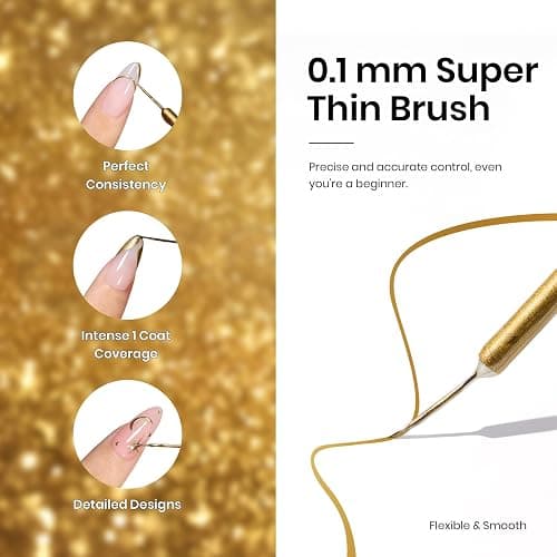 Beetles Metallic Gold Gel Liner 7ml French Tip Gel Polish 3D Mirror Chrome Effect Metal Painted Nail Polish Build in Thin Brush French Swirl Line Nail Art Soak off Uv Lamp Manicure Salon thumbnail 5