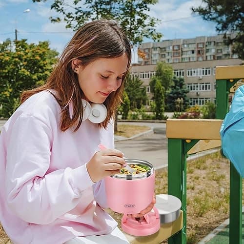Soup Thermo for Hot Food Adults 32OZ Lunch Containers Wide Mouth Hot Food Jar Vacuum Insulated Stainless Steel Bento Box Leakproof with Spoon (Light Pink) thumbnail 2