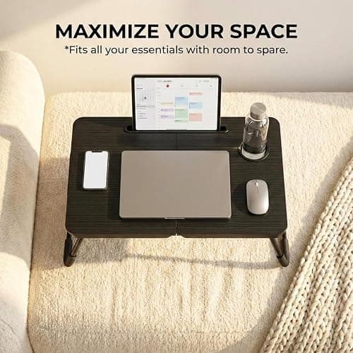 BUYIFY Portable Foldable Laptop Desk for Bed and Couch, Adjustable Lap Desk with Cup Holder and Phone Holder, Ideal for Working, Reading, Writing, and Breakfast (Black)-USA Original Patent thumbnail 4