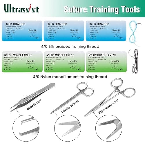 Ultrassist Suture Kit for Medical Students, Suture Stitching Kit with 19 Pre-Cut Wounds, Suture Instruments, Various Suture Threads and Needles, Ideal Practice Suture Training Kit (Education Use Only) thumbnail 3