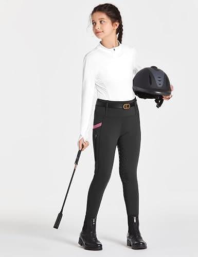 FitsT4 Sports Girls Riding Pants Full Seat High Waist Kids Equestrian Breeches Horse Schooling Tights Zipper Pockets thumbnail 4