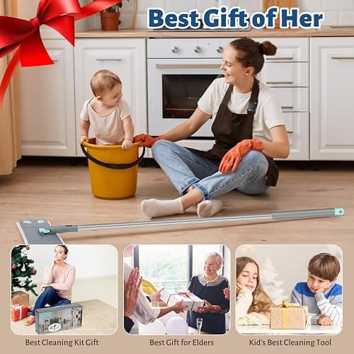 3-in-1 Detachable Broom and Mop Set Combo for House Cleaning, Collapsible Broom and Mop for RV Camping, Home, Dorm, Extension Pole, Window Squeegee, Grey thumbnail 7