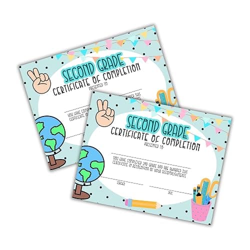 2nd Second Grade Certificate of Completion Graduation Diploma 30pk 8.5x11” 90’s Seed Bracelet Checkered Neutral Award Theme Trendy Minimalist - Image 1