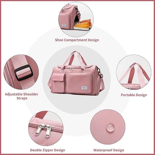 Aedcbaide Travel Bag,Gym Bag Womens,Duffle Bag with Shoe Compartment,Lightweight Foldable Weekend Bags for Women,Dry and Wet Overnight Bags for Women,Sports Bag for Woman Man(Pink) thumbnail 3