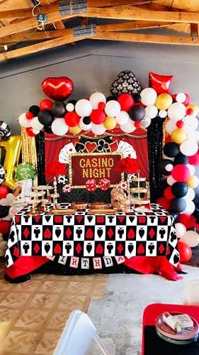 Casino Theme Party Decorations - Contain Casino Backdrop & Poker Tablecloth Las Vegas Theme Game Night Photography Background for Casino Birthday Party Supply thumbnail 9