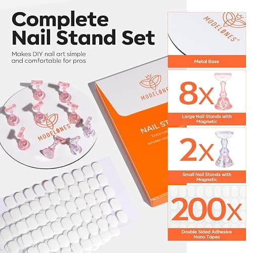 Modelones Nail Stand Set, Magnetic Nail Stands for Press ons False Nail Tips Practice Acrylic Holder with 200pcs Sticky Tabs Strong Metal Base Painting Display DIY & Salon Use Beginner Supplies thumbnail 2