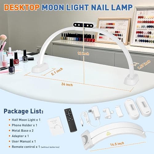 KIRKAS 24inch Large Half Moon Light for Nail Tech, 456 LEDs 3 Color Modes Infinitely Knob Arch Nail Light with Screen and Phone Holder Charging Function, Foldable Lighted Lamp for Manicure,Craft-White thumbnail 7