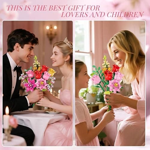 VINTOP Flower Bouquet Building Set, 11 Pretty Creative DIY Plant Bouquet Decoration 765 PCS botanicals Flower Bouquet Building Toy for Girls Women Adults 6+ Gift for Valentines Birthdays Mother's Day thumbnail 7