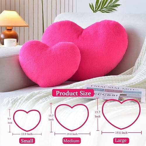 XVTRU Hot Pink Heart Pillows, Cute Heart Decorative Pillow, Heart Shaped Throw Pillows for Bed, Faux Rabbit Fur Plush Hoom Decor Pillow Cushion for Chair Sofa Living Room (Mini 12.9" x 9.8") thumbnail 2