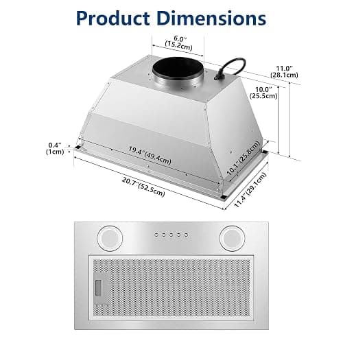 JOEAONZ Range Hood Insert 20 Inch Stainless Steel with 5-layer Mesh Filter, Hood Vent for Kitchen Built-in Mount Dual LED, Ducted/Ductless Convertible Kitchen Exhaust Fan, Push Button Control thumbnail 2