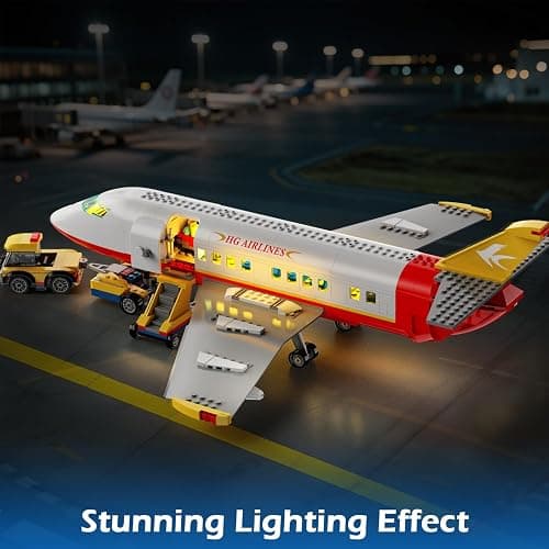HOGOKIDS 2 Style City Airplane Building Set with LED Light - Large Plane Building Blocks Switch Passenger & Cargo Projectile Toy with 3 Cars, Planes Model Toys Gifts for Adults Boys Girls Age 6-12+ thumbnail 9