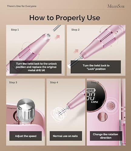 MelodySusie Clip-On SC320F Rechargeable Nail Drill 30,000 RPM for Beginners | 30000RPM, 6000mAh battery, 10-14h runtime, LED display, Low-heat motor, shapes acrylic/gel nails, safe for natural nails thumbnail 4