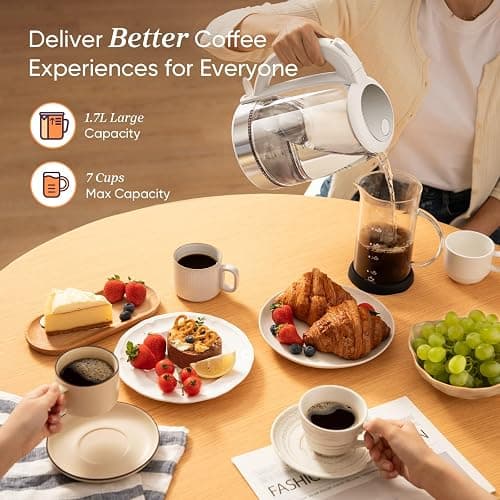 Cosori Electric Kettle, No Plastic Filter & Spout, Tea Kettle & Hot Water Boiler For Coffee & Tea, Water Heater & Teapot, Automatic Shut Off, Borosilicate glass, White, 1.7L/1500W thumbnail 3