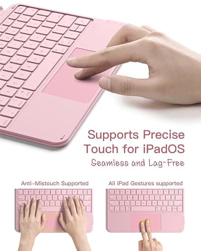 Inateck for iPad 11th/10th Gen Case with Keyboard,for iPad 10th(10.9")/11th Gen(2025 A16),Air 11" M3/M2,Air 6/5/4th,Pro 11 4/3/2/1th,Ultralight Detachable Keyboard with Touchpad, AceTouch Pink thumbnail 6