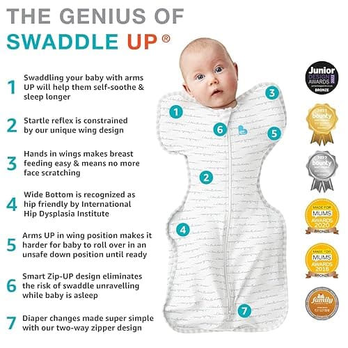 Love To Dream Swaddle UP, Gray, Newborn, 5-8.5 lbs., Dramatically better sleep, Allow baby to sleep in their preferred arms up position for self-soothing, snug fit calms startle reflex - Gray - Newborn (5-8.5 lbs) thumbnail 8