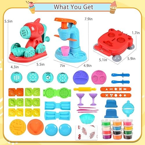 Crelloci 3 in 1 Play Color Dough Kitchen Creations Set, Ice Cream Noodle Hamburger Maker Machine, Art Crafts Food Toys Modelling Clay Set, Deluxe Dough Tools Kit for Kids Ages 3+ (12 Colors Dough) thumbnail 7