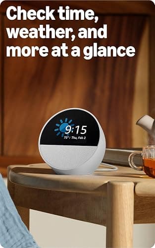Amazon Echo Spot (newest model), Great for nightstands, offices and kitchens, Smart alarm clock with Alexa+ Early Access, Black thumbnail 3