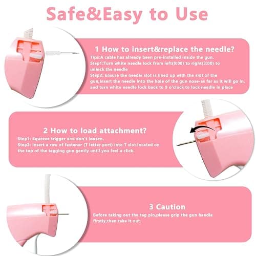Stitch Tag Gun for Clothes,Micro Mini Stitch Gun No-Sew,Price Tagging Gun,Handheld Hem Gun for Clothing,Fabric Stapler,Quick Sticky Fixer,Temporary Sewing Gun,6 Needle,2000 Fasteners(Black+White)-Pink thumbnail 7