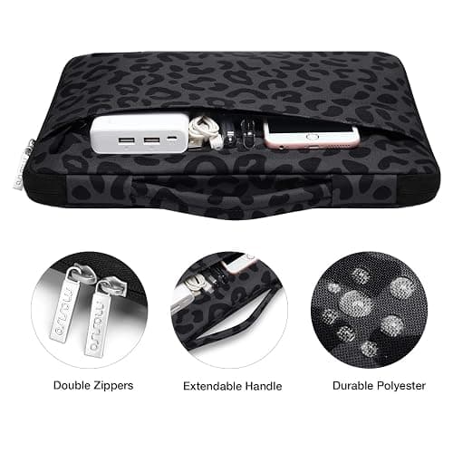 MOSISO Compatible with MacBook Air 13 inch Case 2025 2024 2023 2022 M4 A3240 M3 A3113 M2 A2681, Plastic Leopard Grain Hard Shell&Carrying Sleeve Bag&Keyboard Cover&Webcam Cover&Screen Protector, Black thumbnail 6