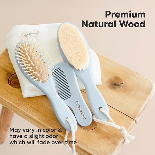 Baby Hair Brush Set for Newborns - Soft Goat Bristle Wooden Baby Brush and Comb Set Newborn Grooming Kit for Cradle Cap, Durable & Gentle, Boy, Girl Infant Essentials Care Kit (Oval, Frost) thumbnail 7