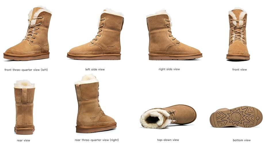 AU&MU Aumu Womens Shearling Leather Sheepskin Classic Lace up Mid Calf Flat Fur Winter Snow Boots… thumbnail 5