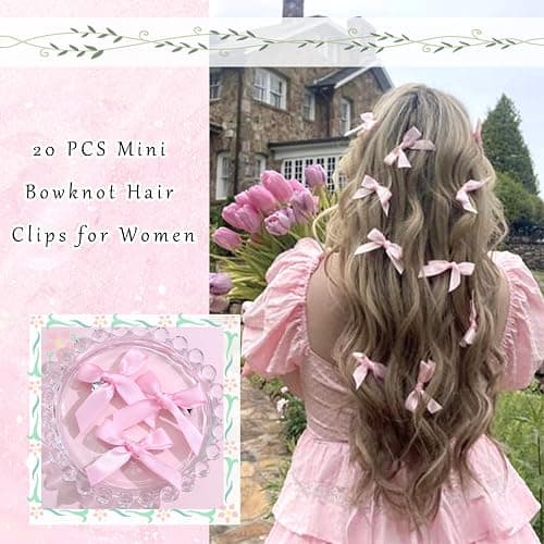 SAWINDA 20PCS Pink Mini Bowknot Ribbon Barrettes - Cute Claw Clips for Teens, Women & Girls' Hair Accessories thumbnail 3