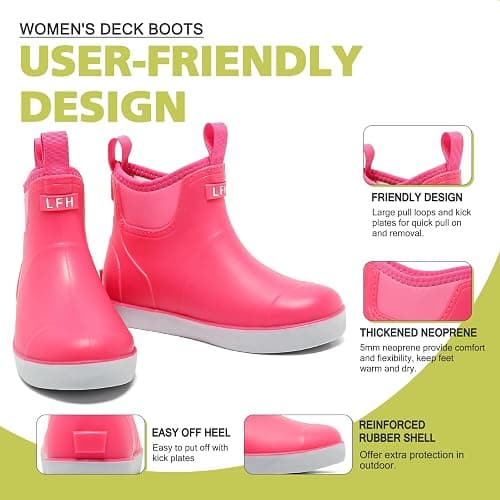 PINK SIZE 7 CKWLXQY Women's Deck Boots, Waterproof Ankle Rain Boots with Anti-Slip Traction, Rubber Garden & Fishing Boots for Boating, Camping, Farming & Outdoor Work thumbnail 5