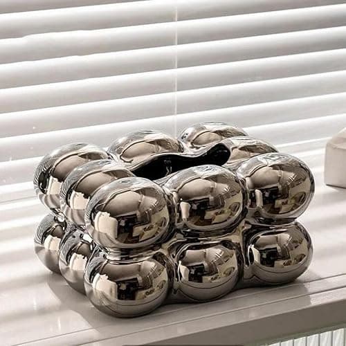 F Fityle Luxus-Tissue-Box-Abdeckungshalter, Kosmetiktuch-Papierbox-Abdeckungs-Organizer, Serviettenspender für Arbeitsplatte, Schminktisch, Küche, Hotel, Silber thumbnail 2