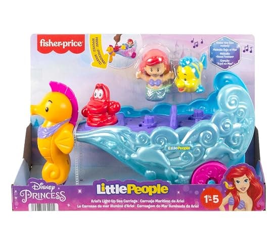 Fisher-Price Little People Disney Princess Ariel's Sea Carriage | Light-Up Musical Vehicle, Includes Ariel & Flounder Figures for Pretend Play, Toddler Toy for Kids Ages 18+ Months thumbnail 6