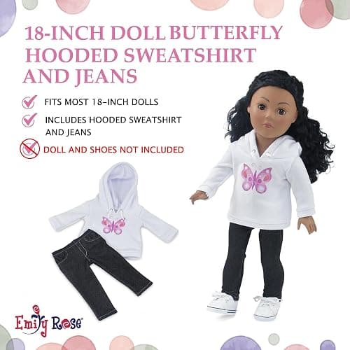 Emily Rose 18-inch Doll Clothes White Hoodie Sweatshirt and Stretch Blue Jeans - Casual Outdoor Clothing Outfit | Doll NOT Included | USA Business | Gift Boxed! thumbnail 5