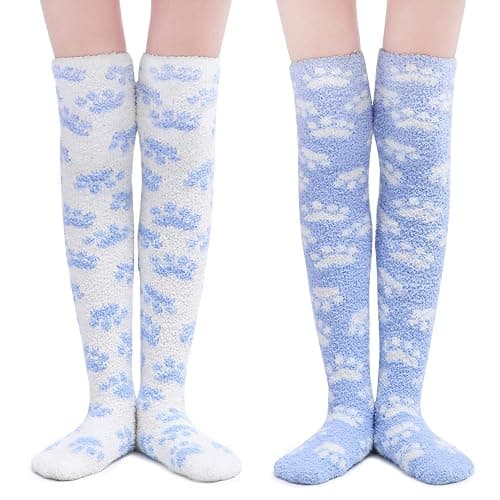 Littleforbig Cute Coral Fleece Thigh High Long Paws Pattern Socks 2 Pairs thumbnail 2
