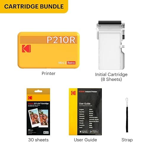 Kodak Mini 2 Retro 4PASS Portable Photo Printer, 2.1x3.4 inches, 38 Sheets Bundle, White thumbnail 3